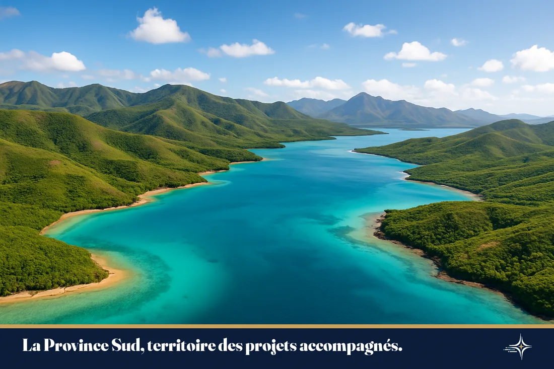 Vue du lagon et des collines de la Province Sud en Nouvelle-Calédonie