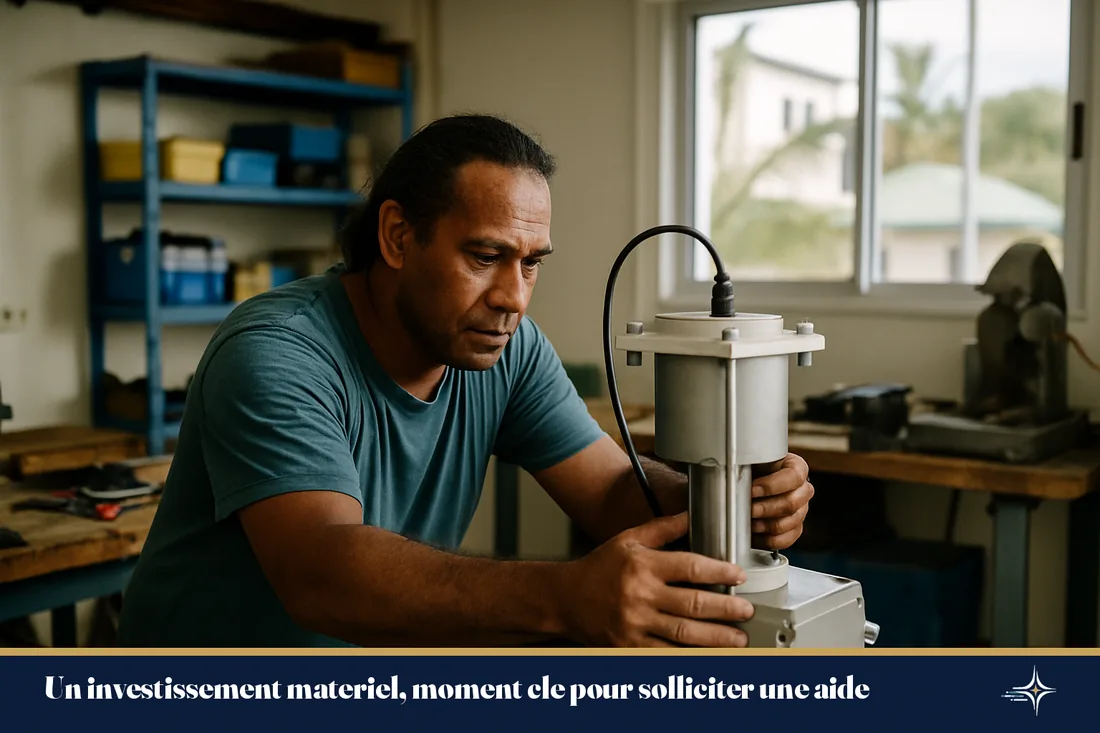 Artisan installant un nouvel equipement dans un atelier a Noumea