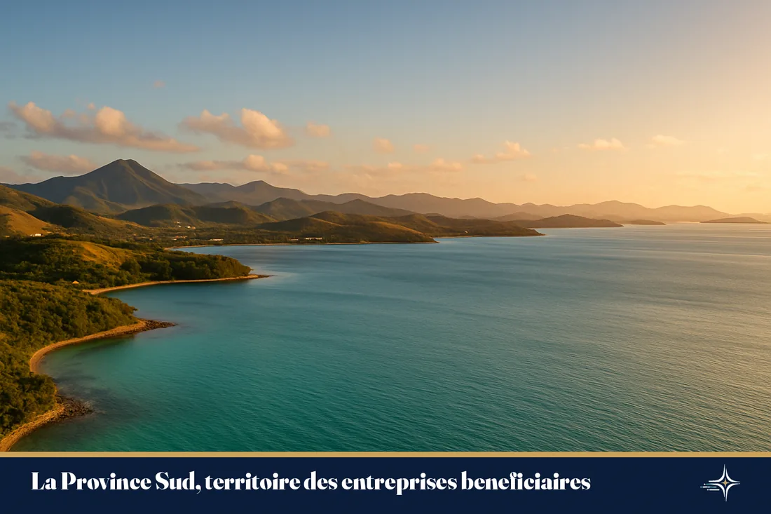 Paysage de la baie de Noumea au coucher du soleil