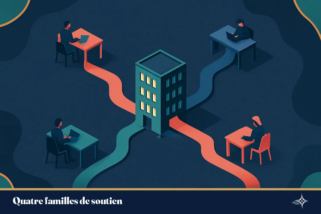 Quatre familles de dispositifs de soutien convergeant vers une entreprise
