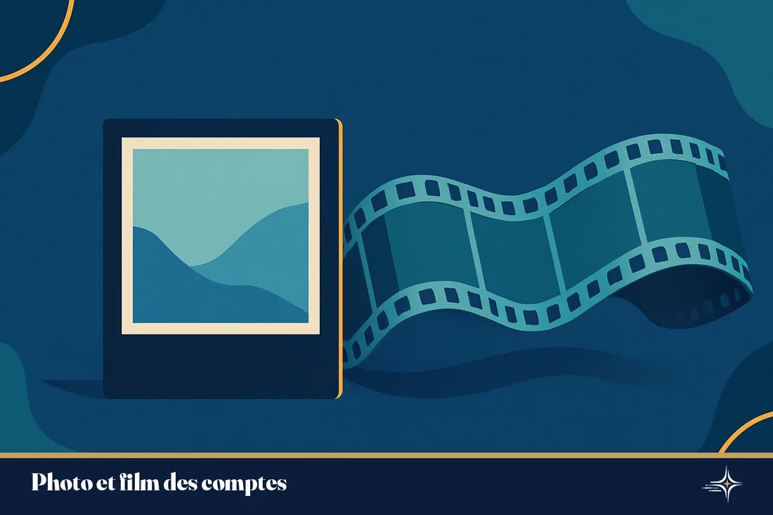 Illustration opposant une photographie figée et une pellicule de film, image du bilan et du compte de résultat