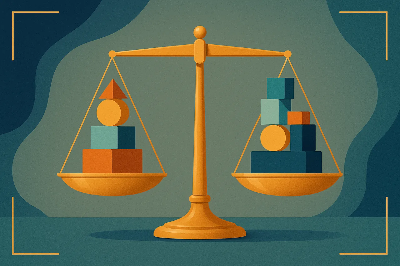 Illustration éditoriale d'une balance à l'équilibre symbolisant l'égalité de l'actif et du passif