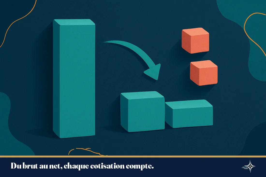 Illustration du calcul du salaire brut vers le salaire net.