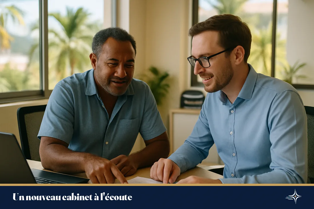 Dirigeant et comptable en rendez-vous dans un bureau à Nouméa