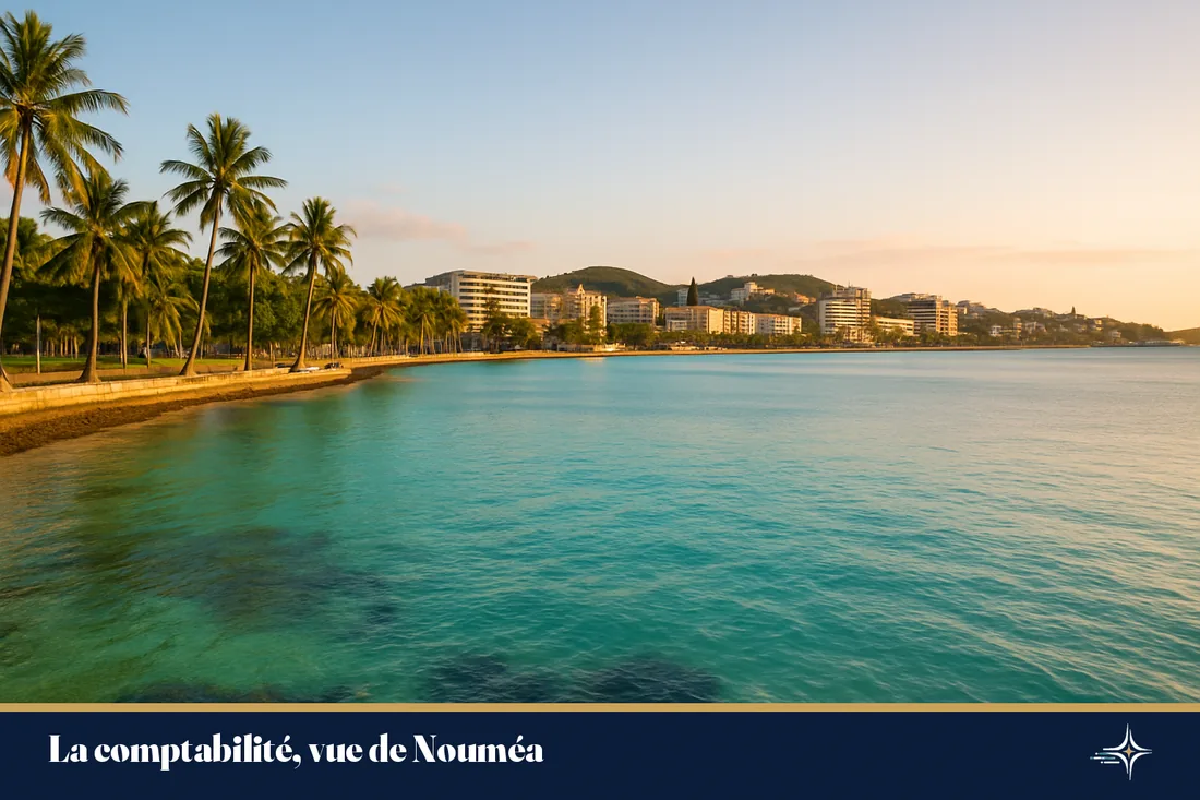 Le front de mer et le lagon de Nouméa à la lumière du soir