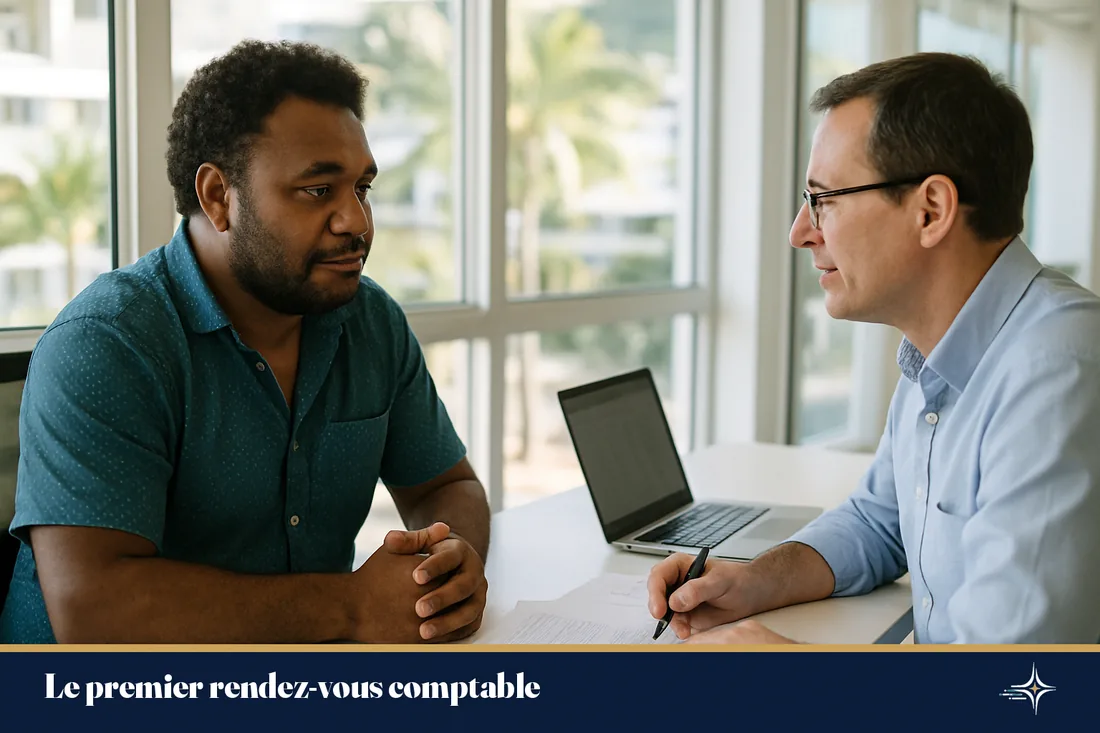 Un créateur d'entreprise en rendez-vous avec son expert-comptable à Nouméa