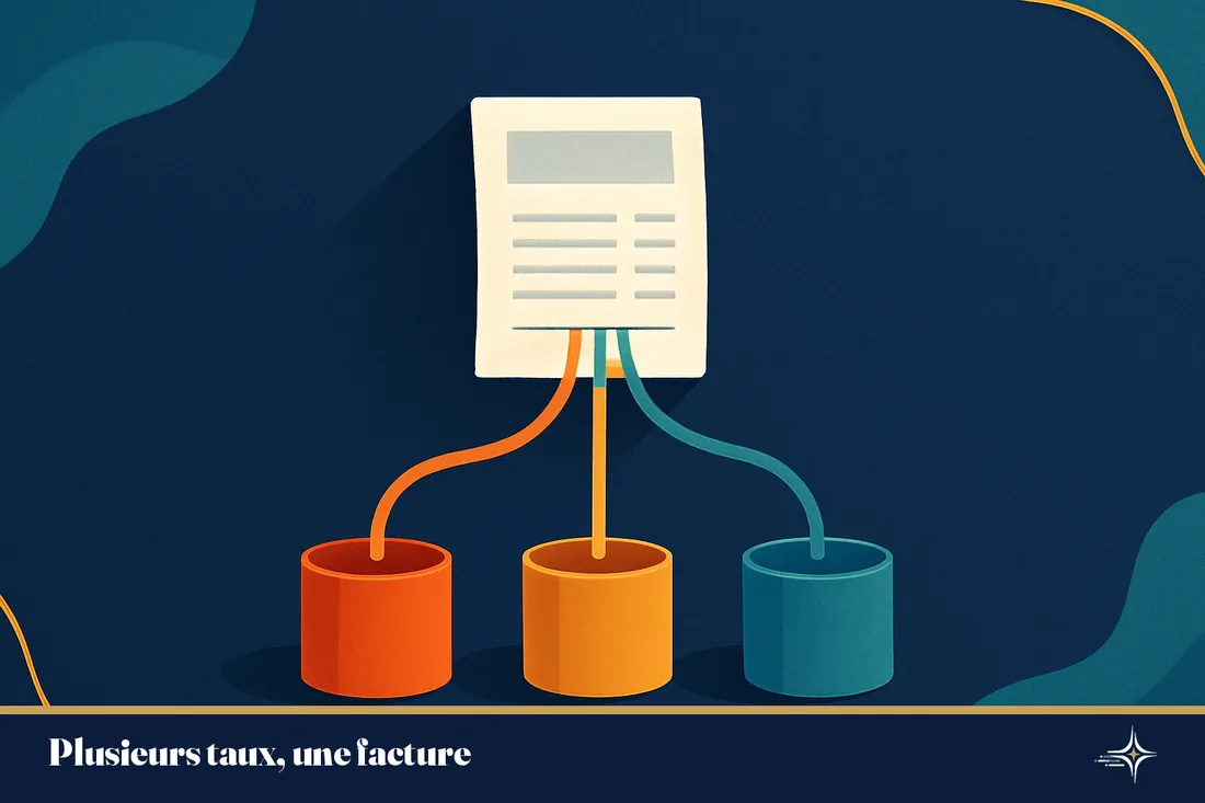 Illustration d'une facture ventilée en plusieurs lignes selon différents taux de taxe