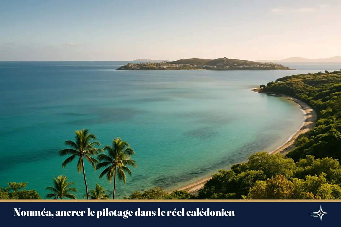 Vue de la baie de Nouméa et du lagon turquoise de Nouvelle-Calédonie, lumière douce du Pacifique Sud