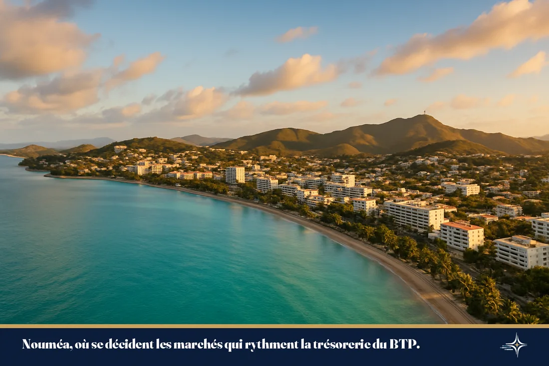 Le front de mer et le lagon de Nouméa à la lumière dorée