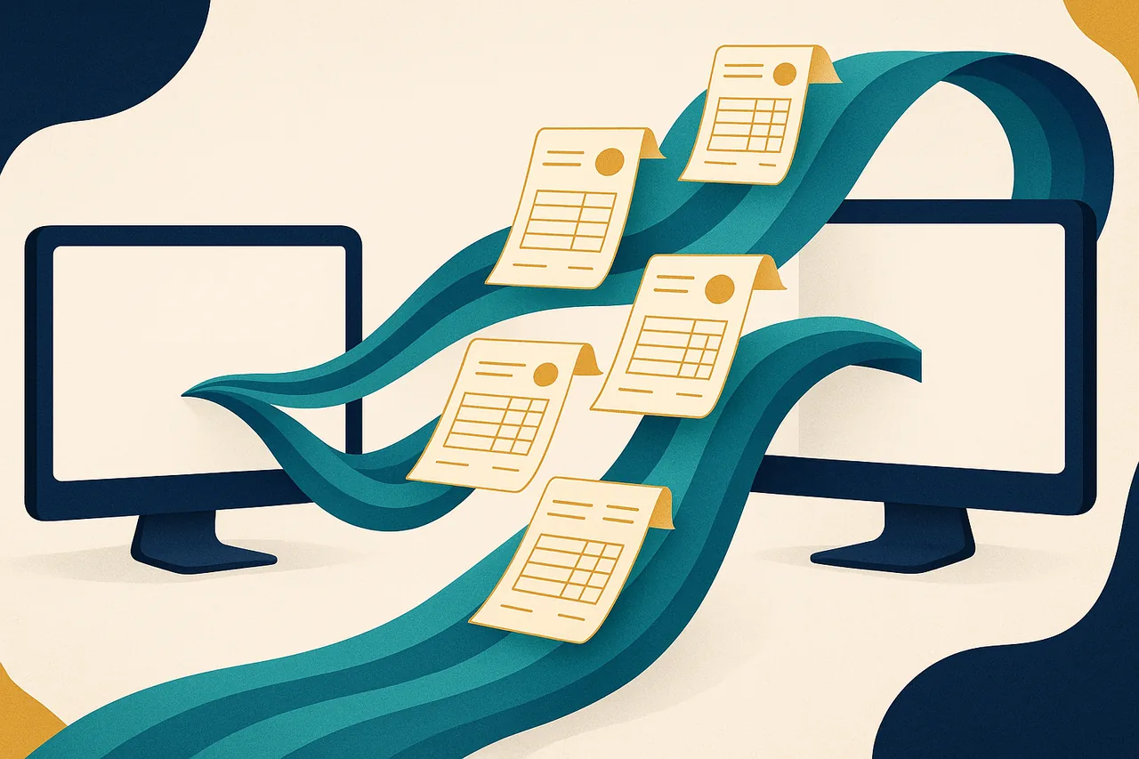 Illustration de documents comptables circulant sans ressaisie d'un système vers un logiciel de compta