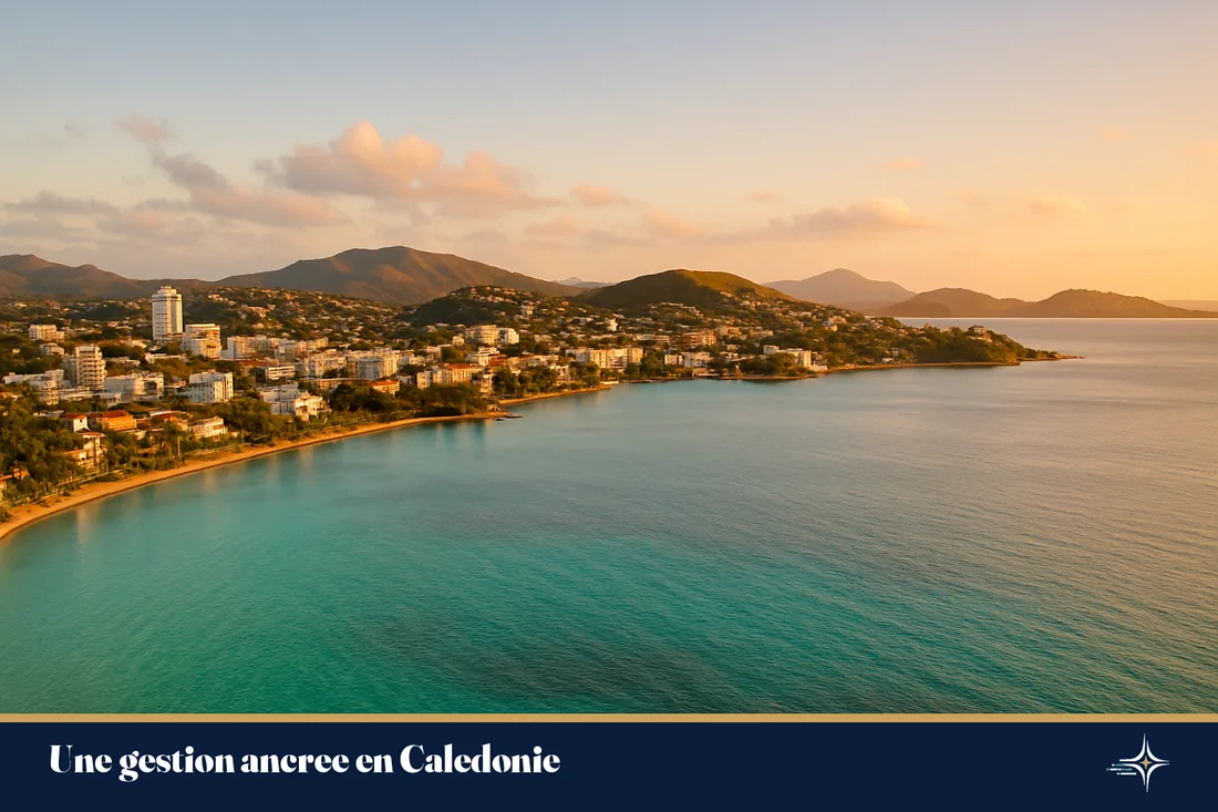 Le lagon et la ville de Noumea a la lumiere du soir