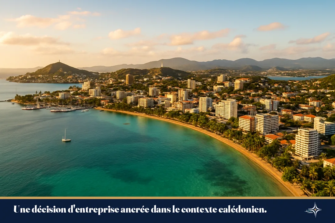 Vue de la baie de Nouméa et de son lagon à la lumière dorée