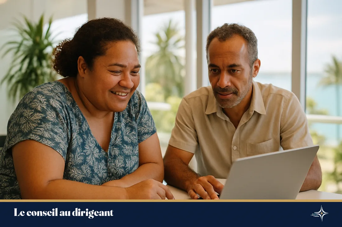 Deux professionnels calédoniens analysent des chiffres dans un bureau à Nouméa