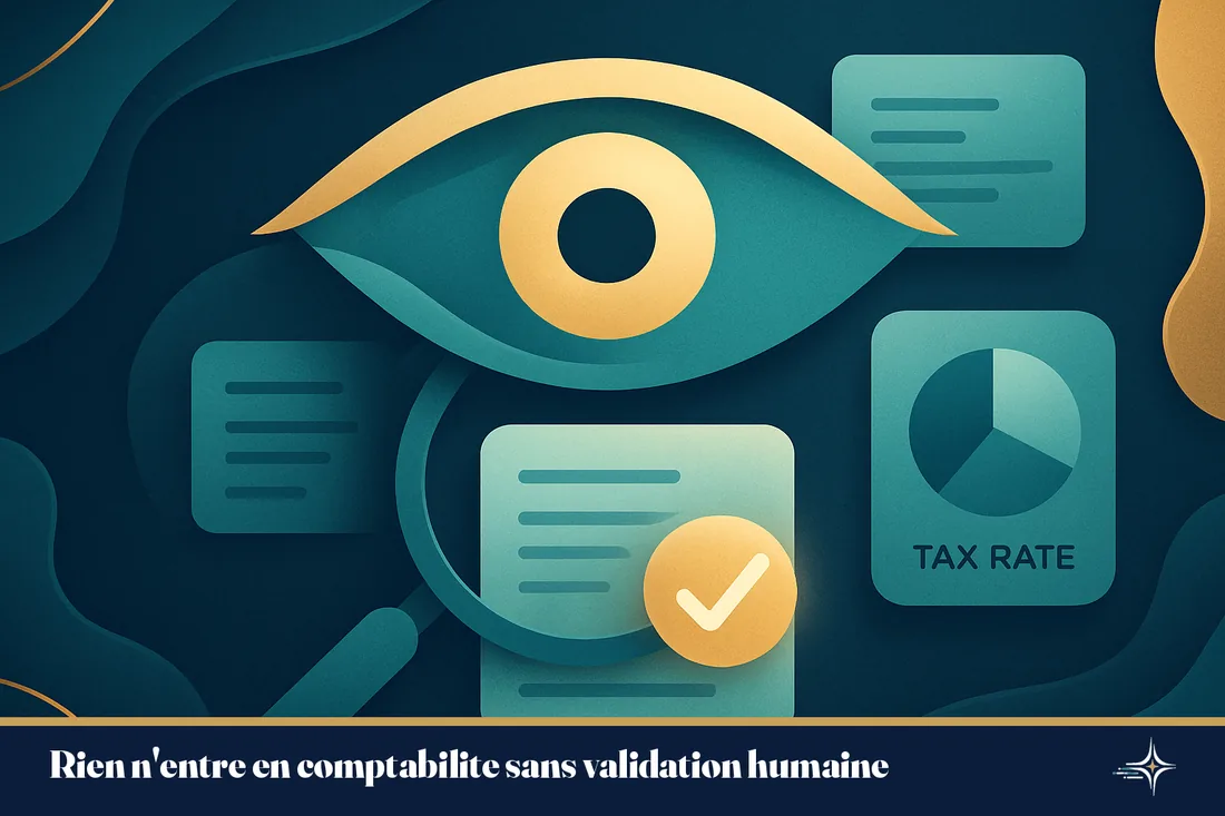 Illustration de la révision humaine et de la validation sécurisée des écritures comptables automatisées