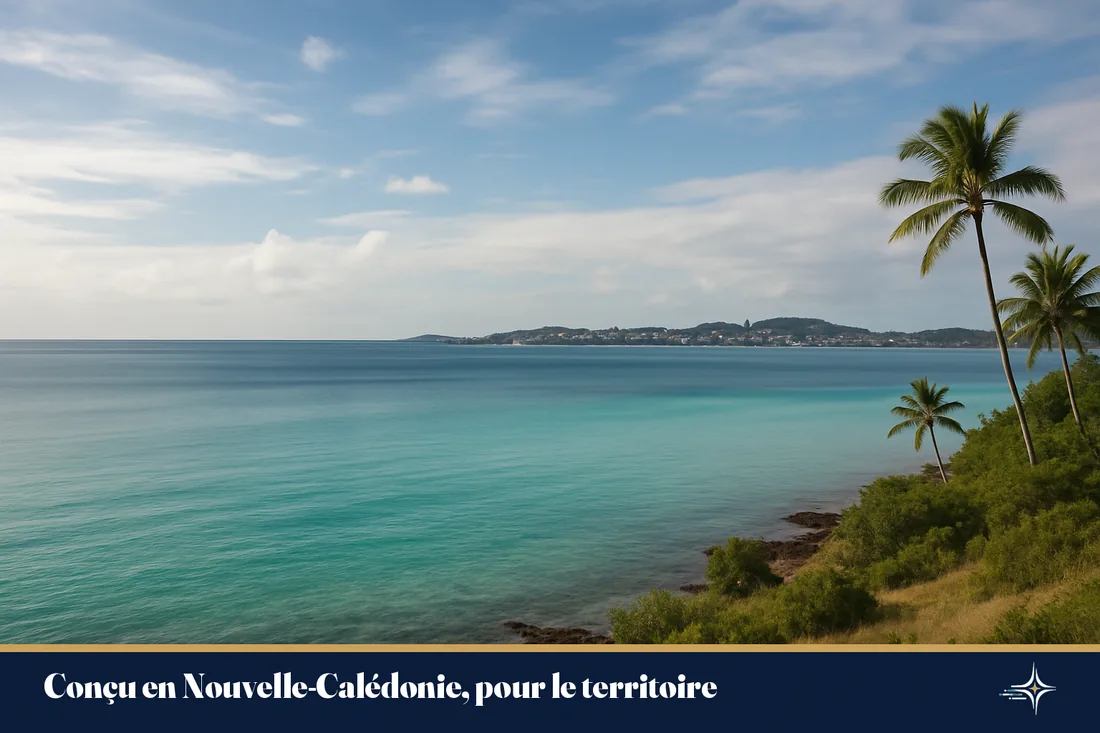 Lagon turquoise de la baie de Nouméa sous une lumière douce du Pacifique Sud