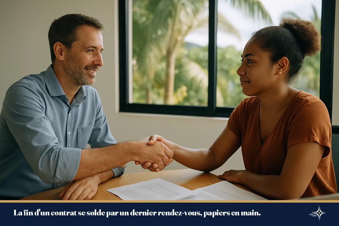 Poignée de main entre un employeur et un salarié dans un bureau à Nouméa