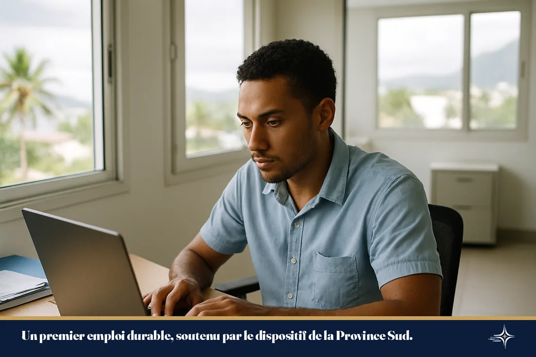 Jeune salarie au travail dans un bureau a Noumea