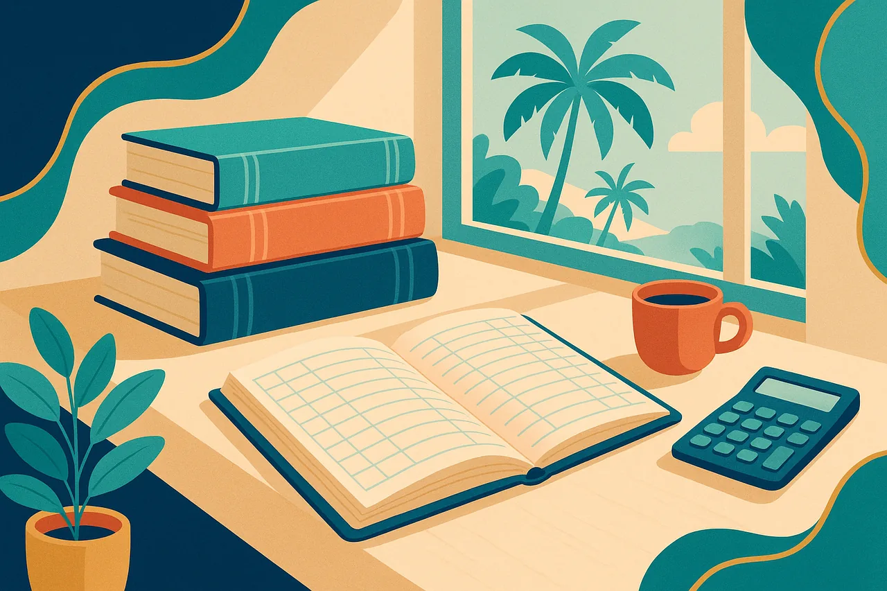 Un bureau de comptable avec journaux et grand livre dans un cabinet a Noumea