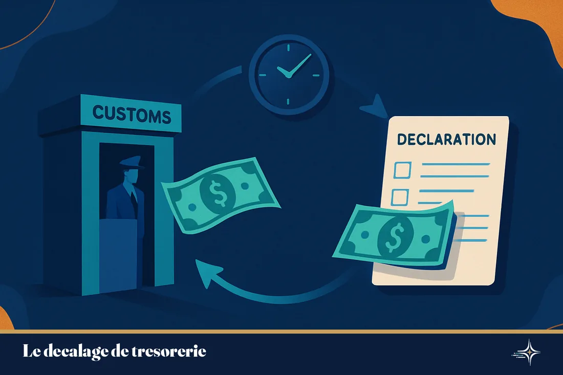 Schema conceptuel du decalage de tresorerie entre paiement et recuperation de la TGC